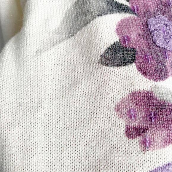 Vintage Alfred Dunner Purple Floral Wool Blend Mock Neck Sweater Sparkle Size LP - Picture 10 of 11